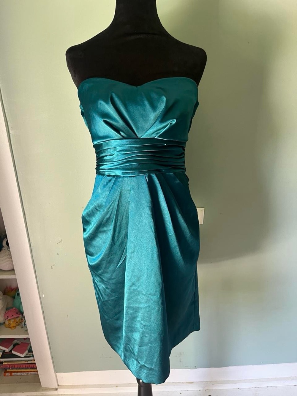 Studio Y Teal Strapless Satin Party Dress